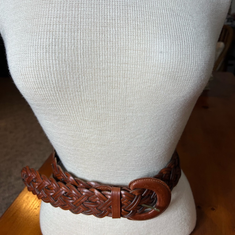 Vintage Brown Braided Leather Belt w/ Covered D Shaped Buckle